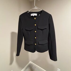 Veronica Beard Black Gold Button Stretch Knit Blazer Jacket Size S